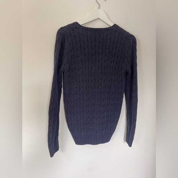 Lauren Ralph Lauren Jumper Pink & Navy Blue Cable Knit - Women's Small V Neck - Picture 5 of 6